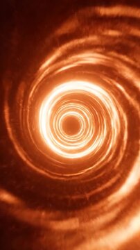 A swirling orange vortex illuminates a mysterious tunnel