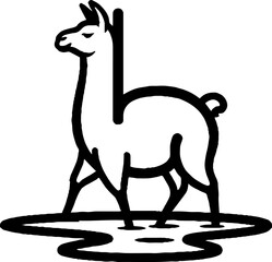 Obraz premium Black and white illustration of a standing llama.
