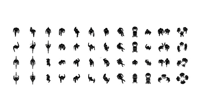 Architectural human silhouette entourage collection featuring top down plan view bicycle walking couple