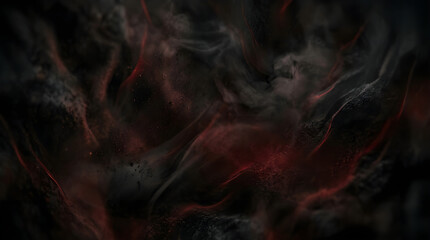 Fototapeta premium Dark abstract background with swirling red and black smoke like clouds or fog in a mysterious and ominous atmosphere with glowing red lights