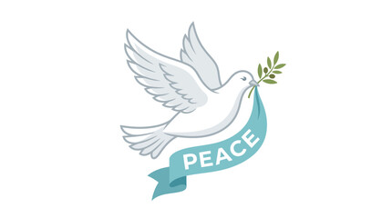 Fototapeta premium White Dove Carrying Olive Branch and Peace Ribbon