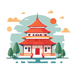 Fototapeta premium Flat illustration of an Asian temple with pagoda roof