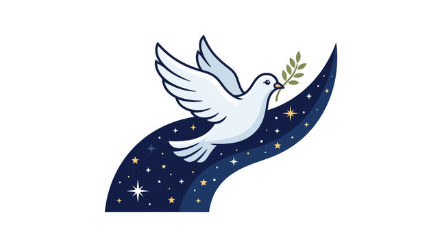 White Dove Flying Over Cosmic Starry Sky Illustration
