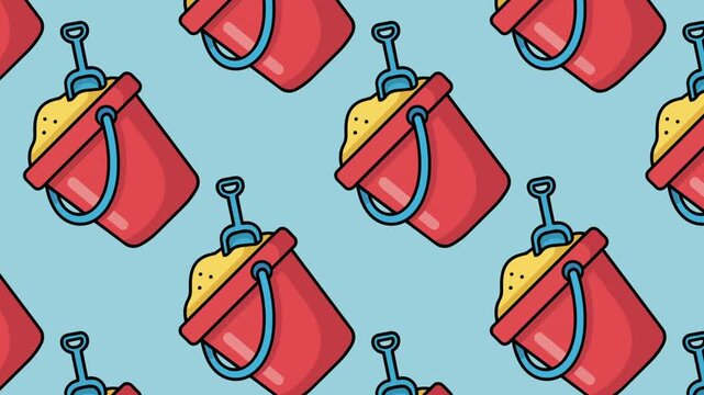 Vibrant cartoon sponge buckets on blue background with playful pattern