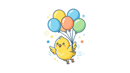 Cute Chick Flying with Balloons © roziah