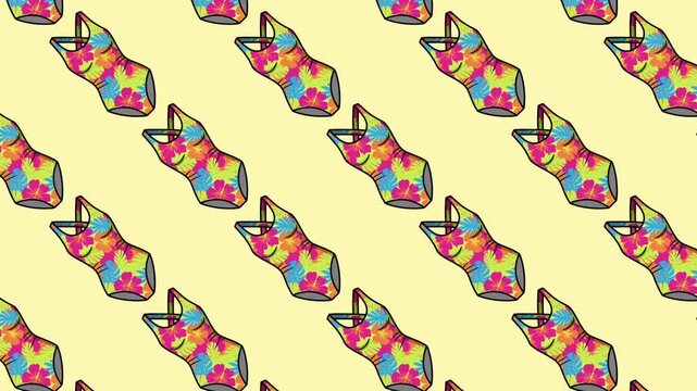 Colorful cartoon wolf pattern on a bright yellow background