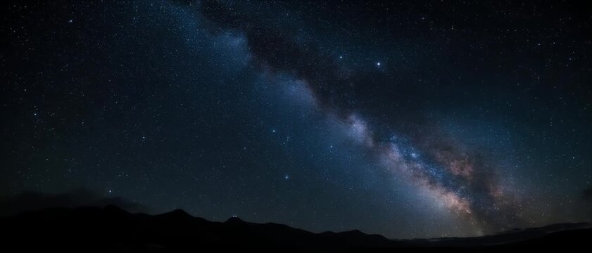 Milky Way Galaxy Night Sky Over Dark Mountains Time Lapse