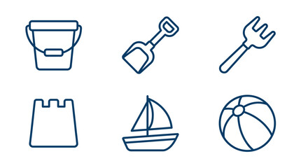 Summer beach toys line icon set with bucket shovel and ball © NAV