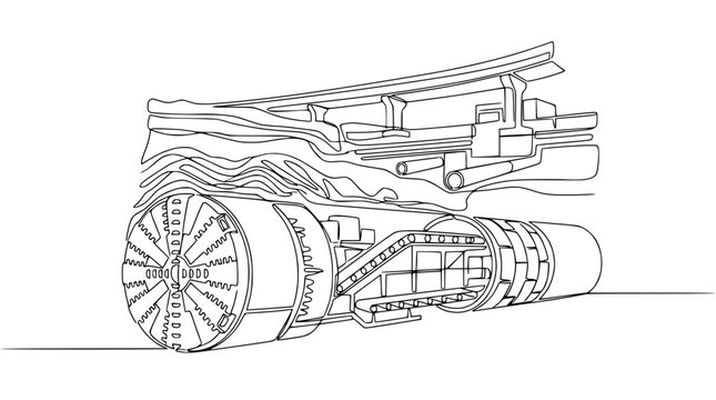 Tunnel Boring Machine Cutting Through Earth Layers - Schematic Line Drawing