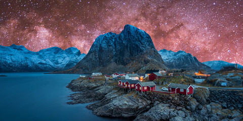 night view of the mountains of lofoten, in a winter evening © Baki