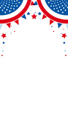 Obraz premium Patriotic red, white, and blue bunting and stars border on a clean white background, ideal for American holiday celebrations and events.