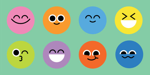 Fototapeta premium Colorful emoticon faces display emotions element vector set