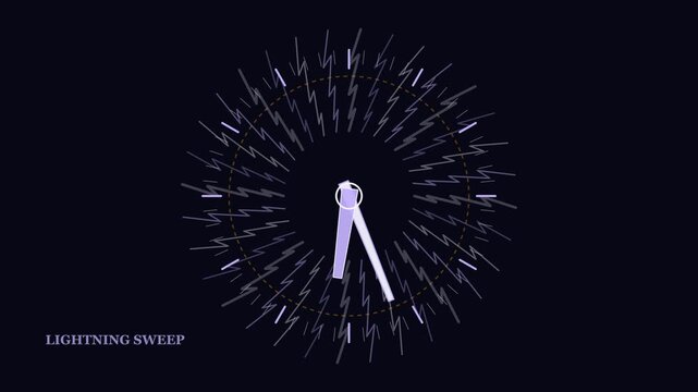 Abstract clock animation with lightning bolt radial pattern and rotating hands for time management and deadline concepts