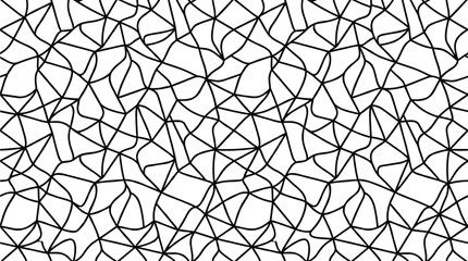 Geometric seamless pattern with intersecting black lines creating an irregular polygonal mesh or stained glass effect on white © Sifat