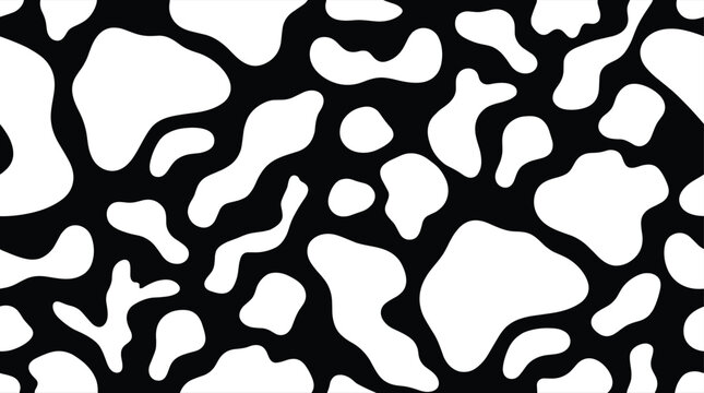 Seamless monochrome pattern of irregular organic black and white cow print animal skin texture