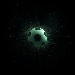Fototapeta premium Glowing soccer ball with green energy particles on a dark background