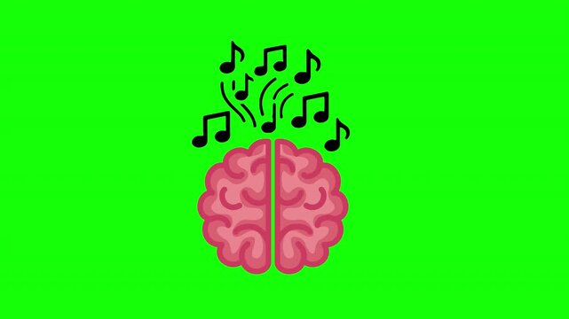 Human Brain with Musical Notes Illustrating Music Therapy and Cognitive Creativity Concept