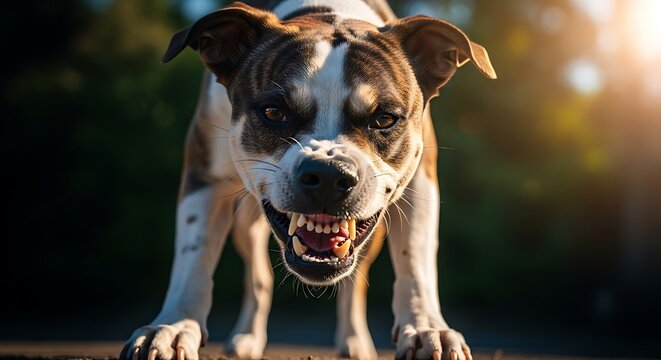 Aggressive Boxer Dog Showing Teeth.