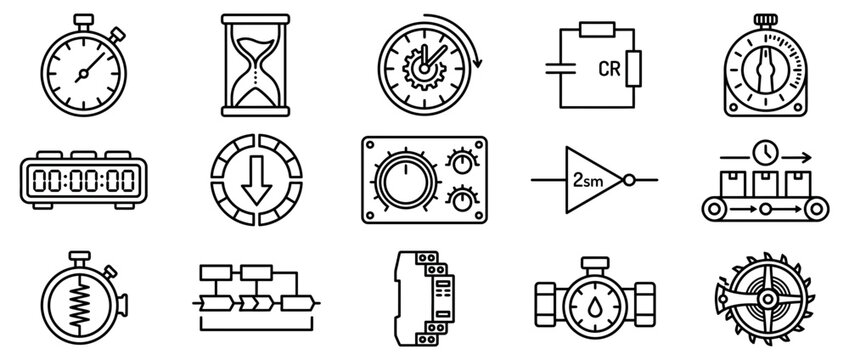 Industrial Timer and Measurement Icons Set for Engineering and Automation