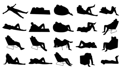 Obraz premium Silhouette collection of people doing yoga and stretching poses in relaxed setting isolated on transparent background, Vector