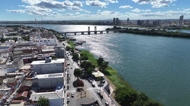 Juazeiro Skyline In Juazeiro Bahia Brazil. Cars Driving Towards Downtown City On The Famous Bridge. Town Sky Background Backgrounds Urban. Town Panoramic City. Juazeiro Bahia.