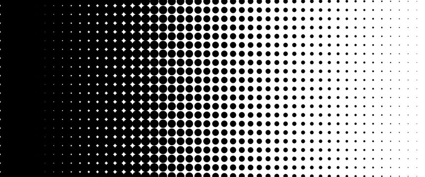 Grunge halftone gradient background. Faded grit noise texture. White and black sand wallpaper. Retro pixelated backdrop. Anime or manga style comic overlay. Vector graphic design textured template
