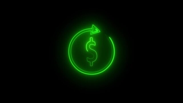 neon Financial exchange and money circulation concept represented by circular arrows indicating a continuous loop around a dollar sign symbol