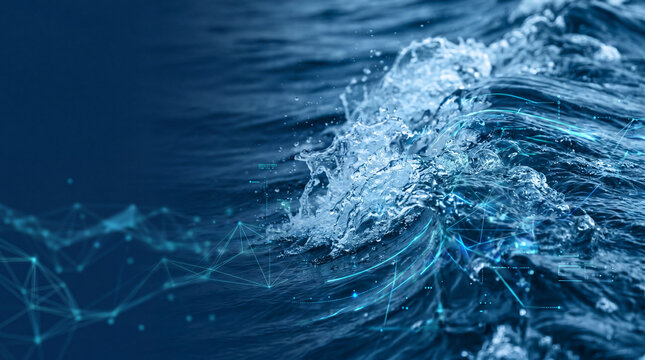 Close Up Digital Wave Crest in Blue Tones with Copy Space
