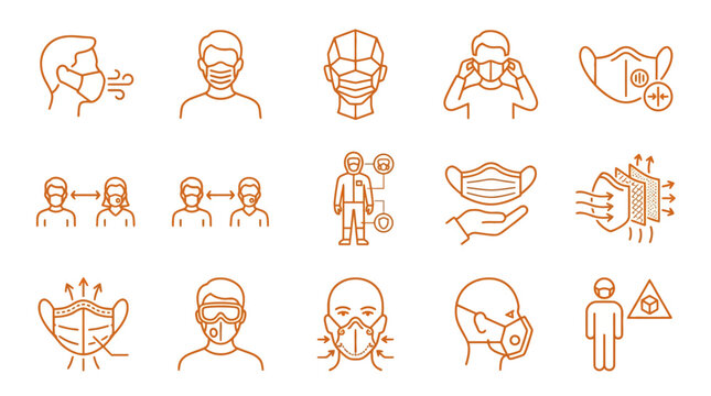 Pandemic health safety and social distancing icon collection.