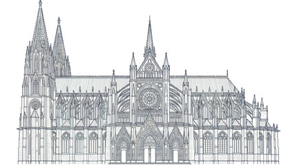 Fototapeta premium Gothic Cathedral Facade Drawing - Architectural Blueprint Style
