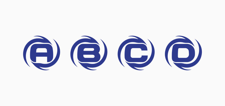 Set of letters A, B, C, D with spiral vortex logo design concept. ABCD monogram letter blackhole symbol logo collections