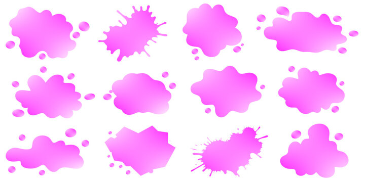 Collection of Pink Watercolor Paint Splashes and Ink Blots on White Background