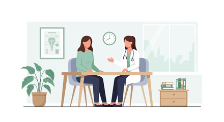 Fototapeta premium Doctor consulting patient in clinic room, healthcare appointment, medical checkup