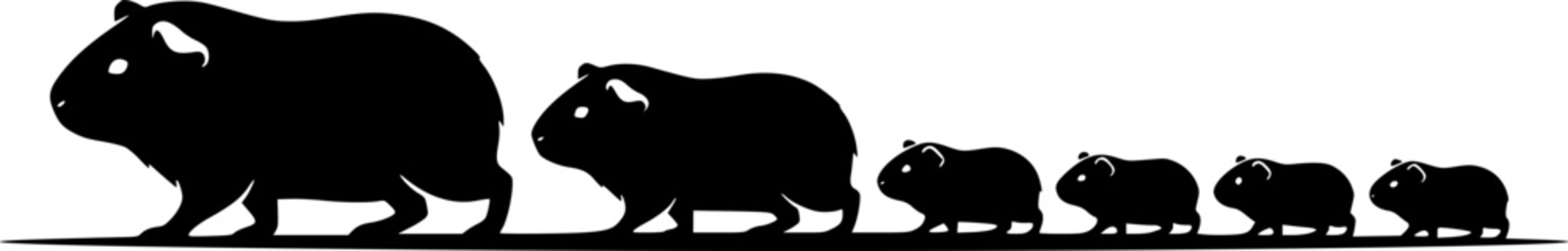 Guinea pig family. Silhouettes of pet animals
