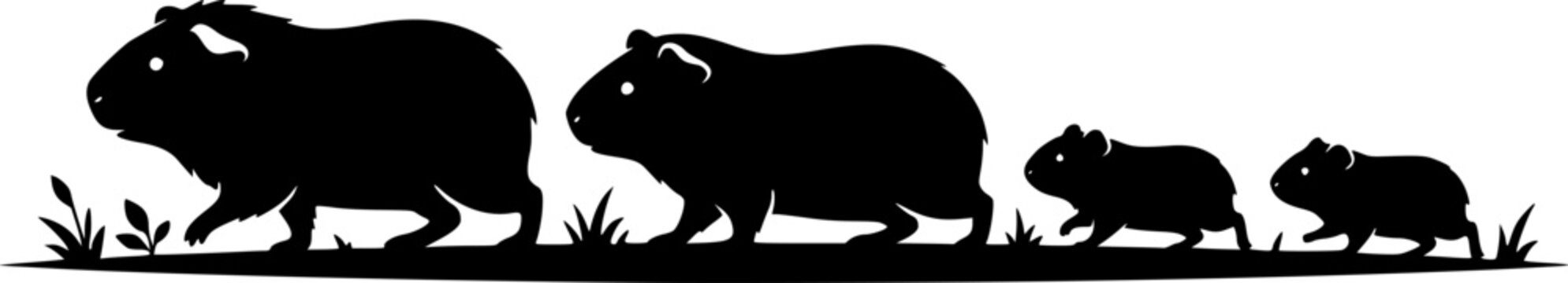 Guinea pig family. Silhouettes of pet animals
