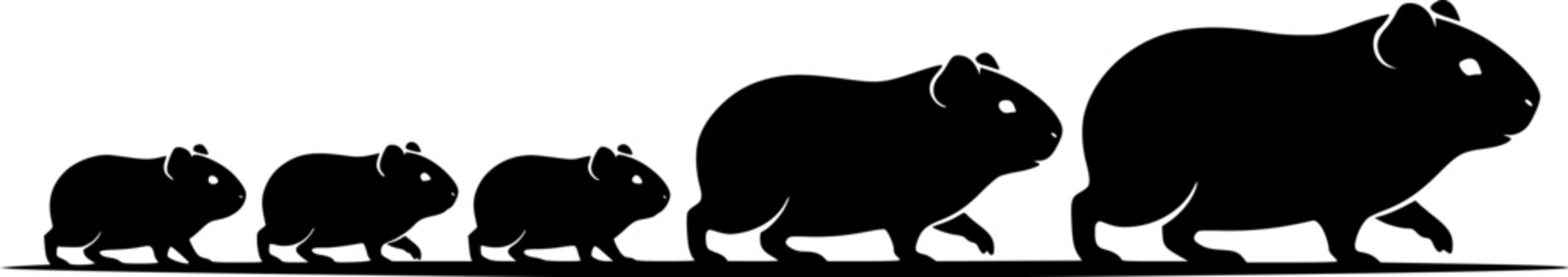 Guinea pig family. Silhouettes of pet animals
