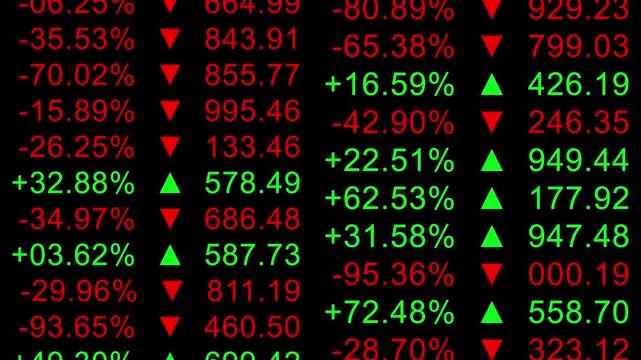 Stock market scoreboard on the stock exchange with rapidly changing numbers