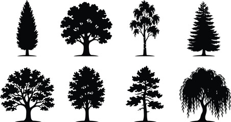 Obraz premium Tree Silhouette Vector Collection with Forest Plants and Natural Botanical Design Elements
