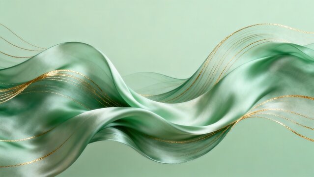 Flowing green fabric with golden lines