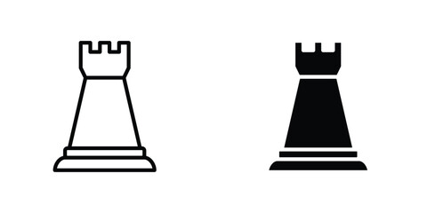 Chess rook flat Icons in line outline and flat solid style on white background © Aronno