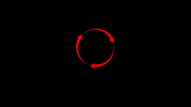 Three white arrows forming a circular rotation symbol on white background.refresh arrow icon Abstract arrow refresh and recycle icon. 4k Animation video on Black Background