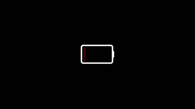 Low Battery Icon Red Indicator Empty Power Symbol Black Background 4k Animation video on Black Background