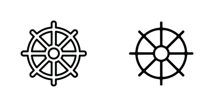 Dharmachakra flat Icons in line outline and flat solid style on white background