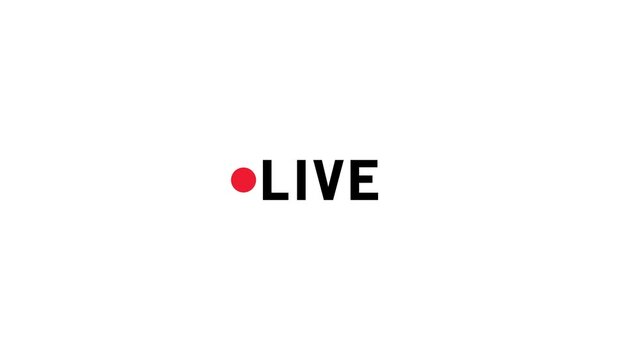 Red Live Stream Button with transparent background, Live streaming icon animation with alpha channel, 4k Animated red button live streaming 4k Animation video on Black Background