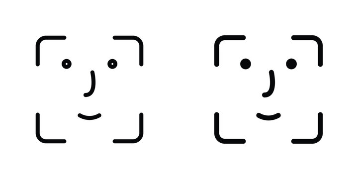 Face id flat Icons in line outline and flat solid style on white background