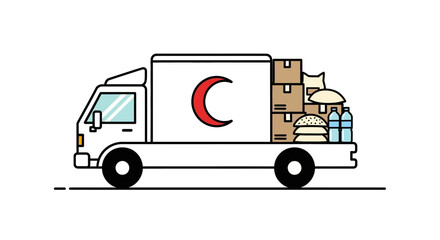 Fototapeta premium Red Crescent Humanitarian Aid Delivery Truck Icon