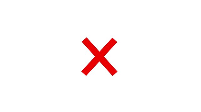 Animation of a red x shape diagonal cross. Location designation. 4k Animation video on Black Background