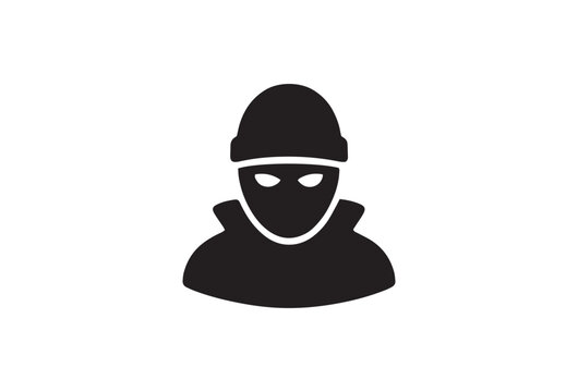 Black ski mask, thief icon, criminal symbol, vector illustration