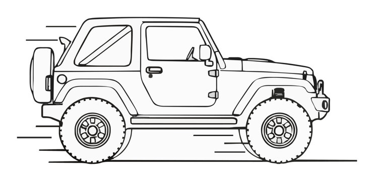 Off-road jeep 4x4 line art icon. Generative AI