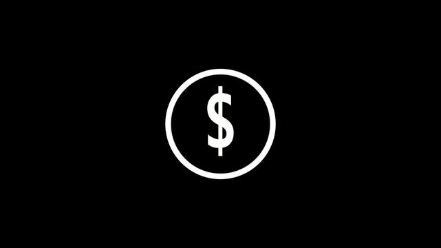 Dollar coin icon for finance and currency applications in black background